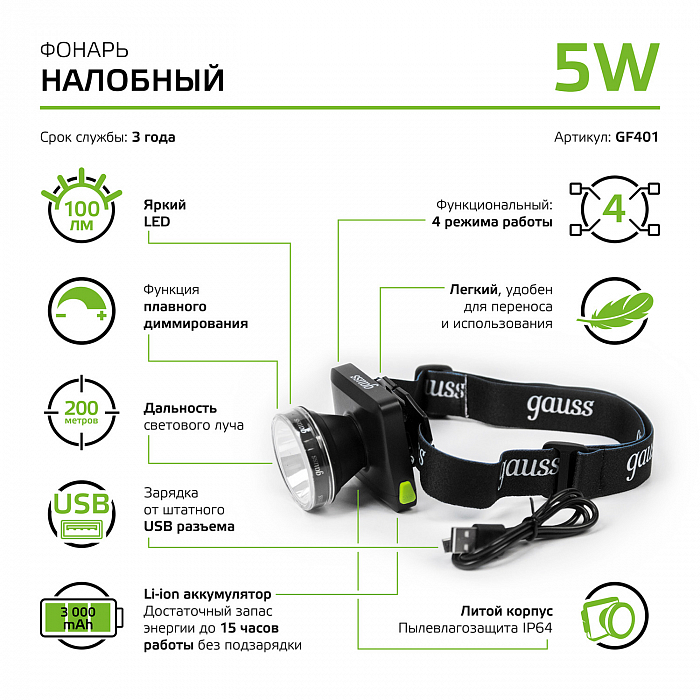 Фонарь Gauss GF401